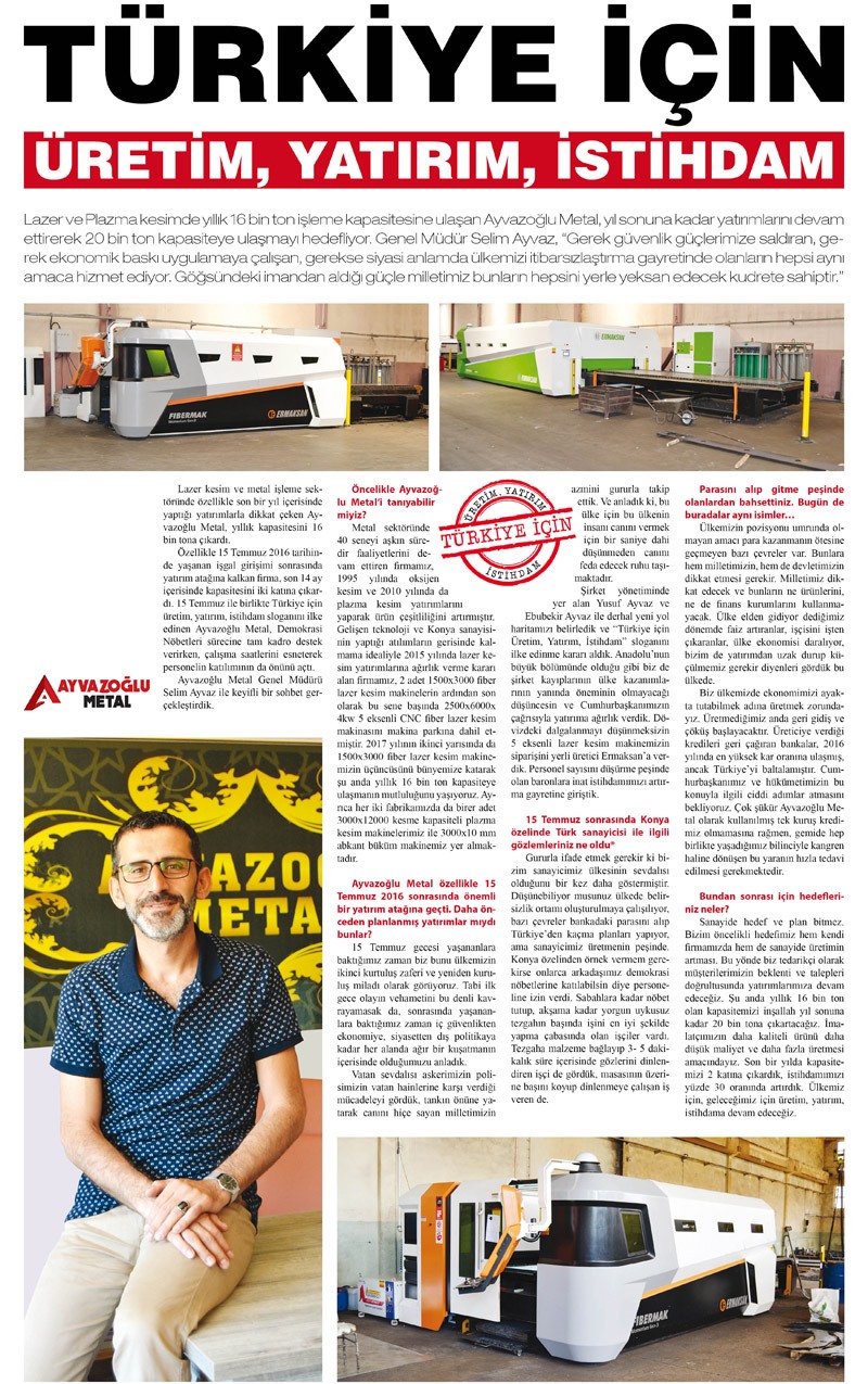 Türkiye İçin Üretim Yatırım İstihdam Merhaba Gazetesi